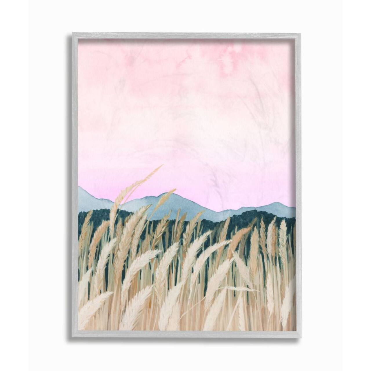 Stupell Industries Wheat Field Dawn Pink & Green Watercolor Painting Gray Framed Wall Art